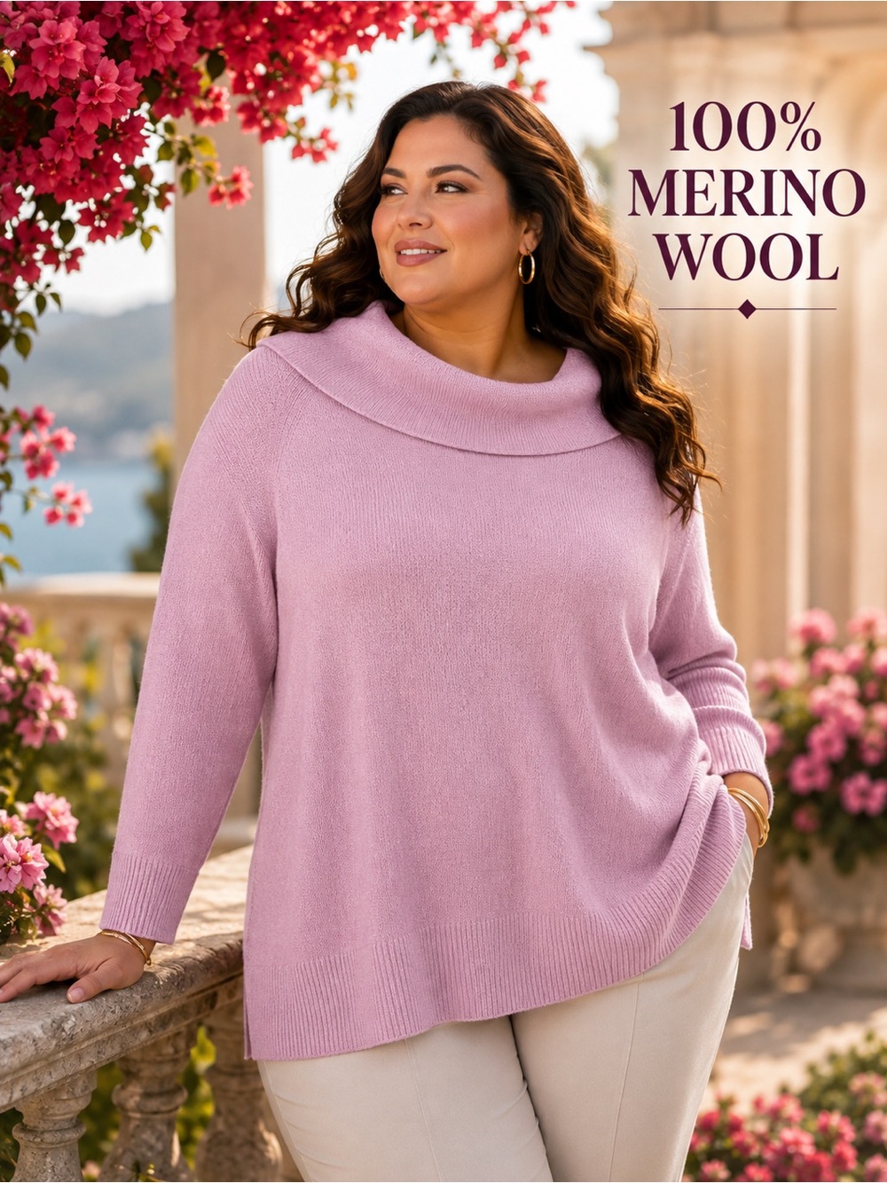 Talbots Pure Merino Wool Light Lavender Cowl Neck Sweater 3X